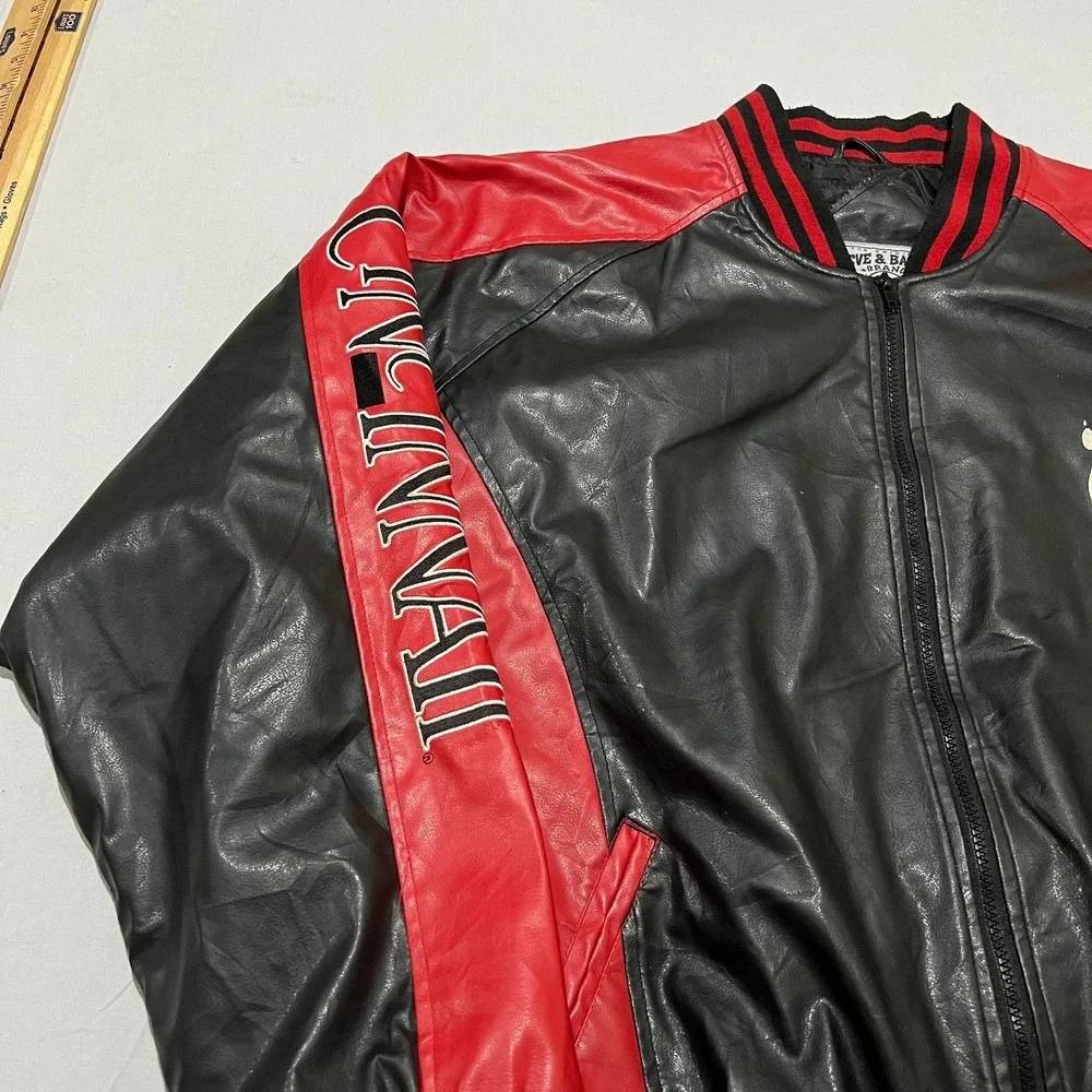 Vtg Steve & Barrys Mens Black Red Cincinnati Bearcats Faux Bomber Jacket 2XL